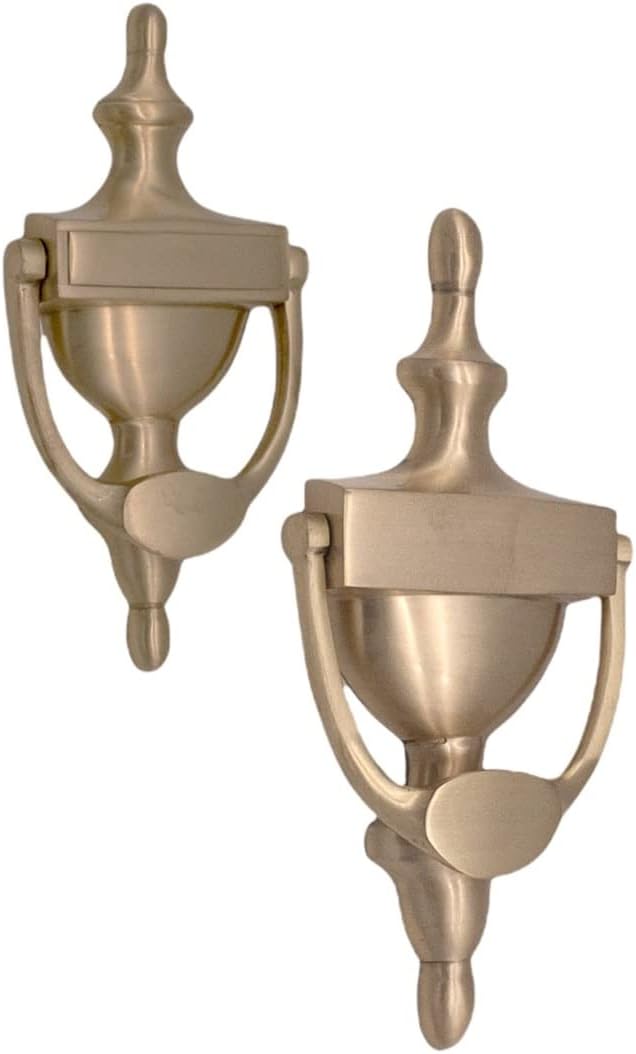 6" or 8" Victorian Solid Brass Urn Design Door Knocker - Satin Brass (8")