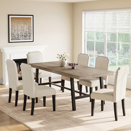Image of GarveeHome Industrial Dining Table for 6-8 People, 78.74 inch Long Large Kitchen Table with Sturdy Metal Frame, Rectangular Counter for Dinner, Kitchen, Dining Room (Grey, 79 inch Non-extendable)