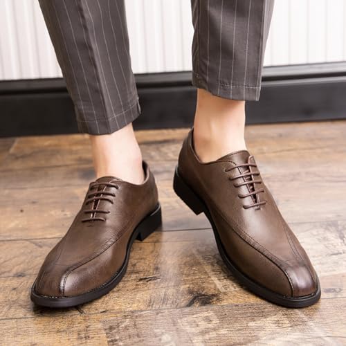 Men's Classic Leather Dress Shoes Fashion Pointed Toe Summer Lace Up Non-Slip Softsole Low Top Tuxedo Casual Shoes3