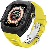 BHOLSA Carbon Fiber Watch Case Rubber Band，For Apple Watch 9 8 7 6 5 4 SE Replacement，Men Watch Case Straps Clasp Mod Kit，For Iwatch Series 45mm 44mm 49mm Accessories(V)