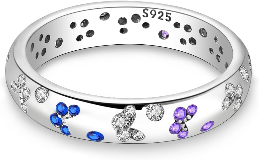 NARMO 925 Sterling Silver Women Rings Moon Star Ring Evil Eye Ring Colorful Cubic Zirconia Ring Stackable Vintage Rings Statement Rings for Women Size 6-9 - Image 2