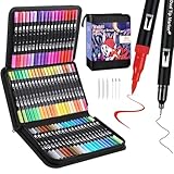 VAKKI Brush Pen Lettering, 60 Colori Pennarelli Doppia Punta Fine e Grossa, Pennarelli Acquerellabili per Calligrafia, Bullet Journal, Pittura, Colorazione
