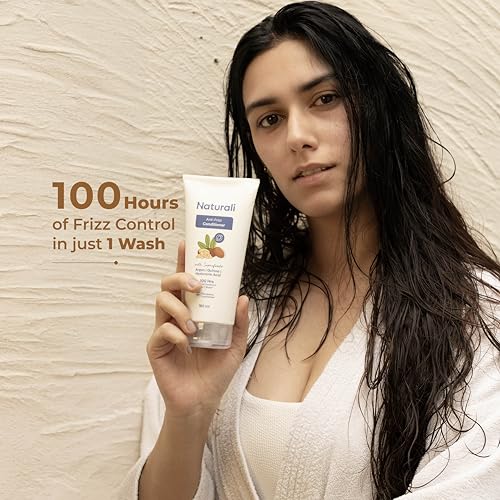 Image of Naturali Anti-Frizz Conditioner with Argan Oil, Quinoa & Hyaluronic Acid | 100 hours of frizz control | Leaves hair smooth & lightweight | Sulphate & Paraben Free Everyday Shampoo For Women & Men | 180ml