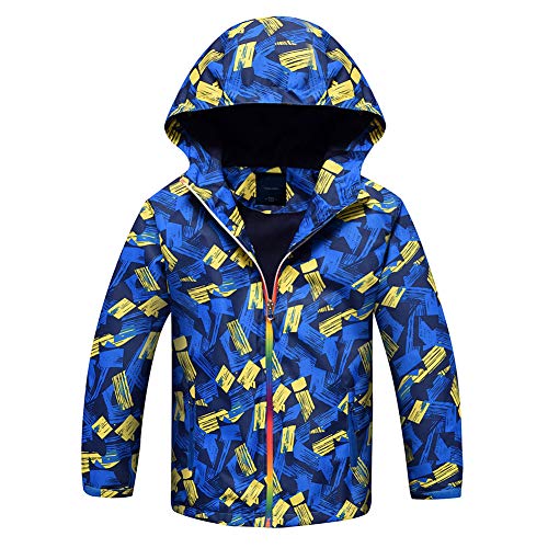 Jingle Bongala Boys Girls Outdoor Waterproof Rain Jacket Fleece Lined Raincoat-Blue Yellow-130