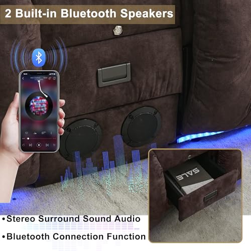 Image of URRED Power Loveseat Recliner Sofa with Massage and Heat, Wall Hugger Reclining Loveseat with Console, RV Couch Home Theater Seating with LED Lights for Living Room (Brown, 67 inch - 2 Seats)