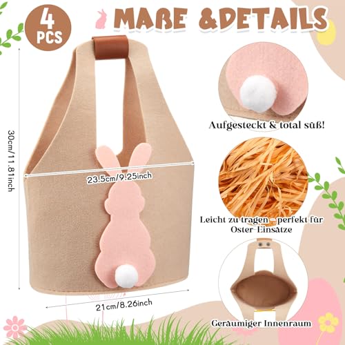 Xuniea 4 Stück Ostern Geschenktaschen Filztaschen mit Griffen 30 x 20 x 12 cm Ostertüten zum Befüllen mit Hasenmotiven Ostertaschen zum Verpacken von Geschenken, Partyzubehör, Eiersuche