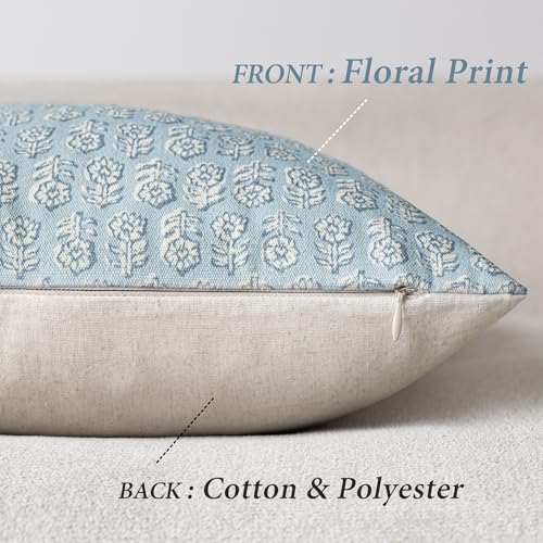 Image of Foindtower Set of 2 Decorative Vintage Floral Print Throw Pillow Covers Neutral Accent Farmhouse Cushion Covers Boho Home Decor for Sofa Couch Chair Bedroom Living Room Outdoor,20x20 Inch,Sky Blue