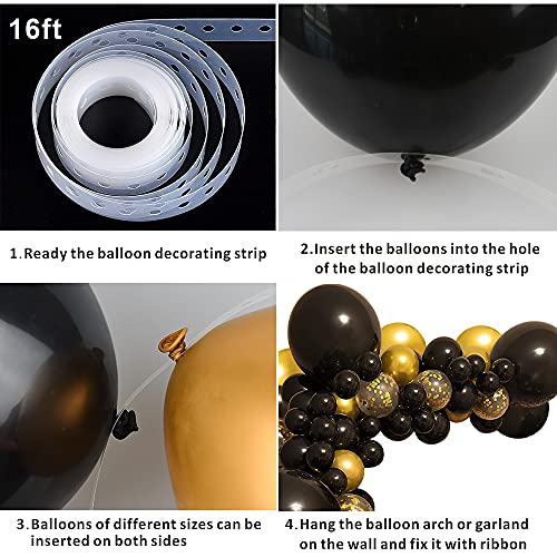 Image of Lukiituke Black and Gold Balloon Arch Kit, 114Pcs Gold and Black Balloons | 4 Size New Years Balloons for Birthday, Wedding, Graduation, New Years Decorations
