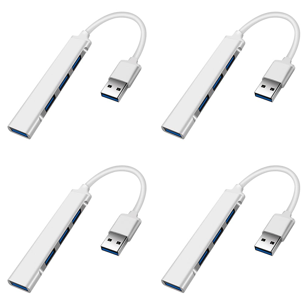 BudgetBundles US 2-4 Pcs USB 3.0 4 Port Hub Splitter Slim Sleek Aluminum PC Mac Laptop Desktop (4 Pack)