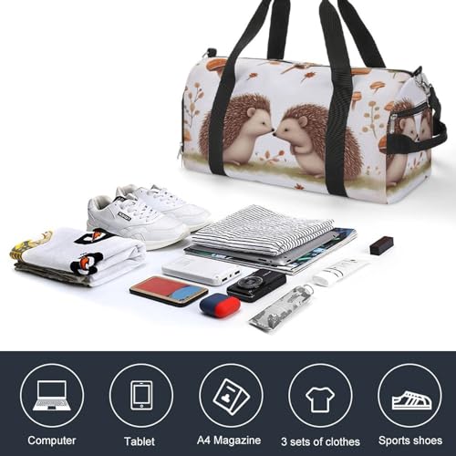 Mens Womens Gym Bag, Nature Lovely Hedgehog Lovers Print Duffle Bags,travel Gym Duffle Bag,garment Duffle Bag,gym Bag with Shoe Compartment4