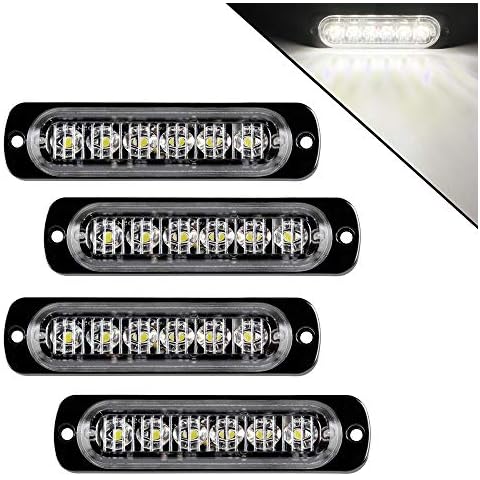 Teguangmei 4Pcs Ultra Thin 6LED Emergency Strobe Lights White Hazard Beacon Warning Flash Lights Universal for Car Vehicle Truck 12-24V Cover