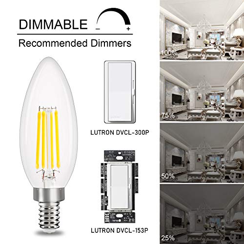 Comzler E12 Led Candelabra Bulb Dimmable, Chandelier Light Bulb 5000K Daylight White,40W Equivalent,Type B Ceiling Fan Bulbs,C35 B11 Edison Filament Candle Bulbs Candle Lights,400Lm,Pack Of 6 #TOP3