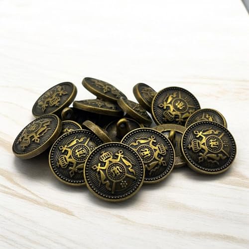Image of REENA Shield Bronze Metal (6+6) Round Button for Coat Blazer Suit, Sherwani and Indian Dresses Sports Coat Uniform Jacket - Beautiful Ethnic Classy Design