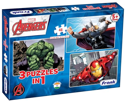 Image of Frank Marvel Avengers Puzzles - 48 Pieces 3 in 1 Jigsaw Puzzles for Kids for Age 5 Years Old and Above - Fun & Challenging Brain Booster Games - 11312