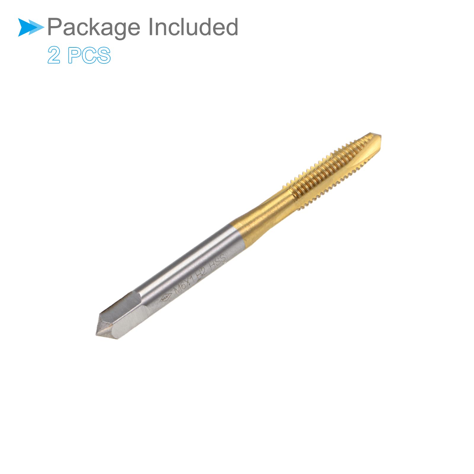 Spirale Punta Maschi, Metrico M6 x 1 Filo, Titanio Rivestito Alta Velocità Acciaio 6542 Vite Fresatura Foratura Maschio per Perforazione Macchina, 2-Pezzi