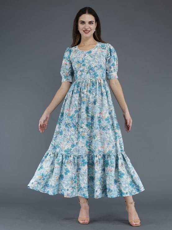 Image of Womens Rayon Fabric Printed Long Anarkali Maternity Feeding Dress with Side Zippers
