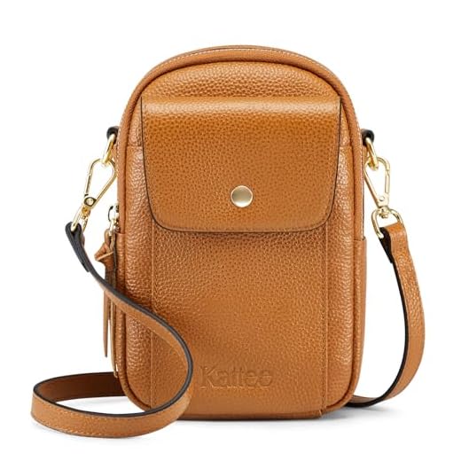 Kattee Crossbody Bags for Women Trendy, Leather Cell Phone Bag for Women, Vintage Small Shoulder Purse with Card Slots, Brown, Stylish Modern Chic Fashion Casual