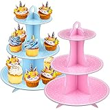 Etageren - ideal für Hochzeiten und Geburtstagsfeiern JINLE 2 Stück Tortenständer aus Karton Etagere 3 Etagen Servierständer Muffinständer, Blau und Rosa Tupfen Cupcake Ständer für Geburtstag Party, Kaffeetafel, Hochzeit, Babypartys - Wiederverwendbar