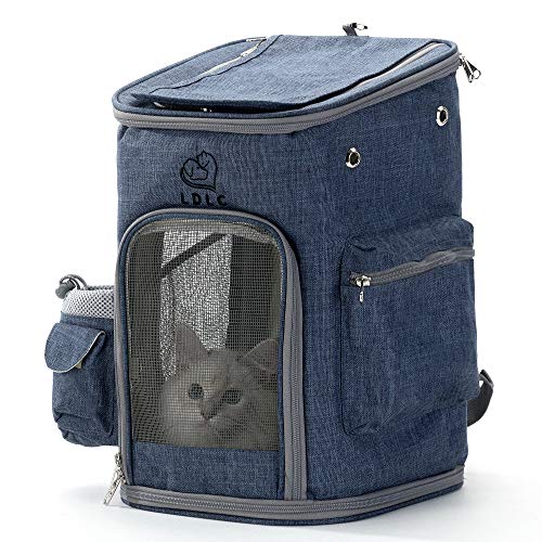 HIPIPET Pet Backpack Carrier for Cats Puppies Small Dogs and Animals Ventilated and Breathable with Treat and Botter Bags Airline Approved(Blue,S)