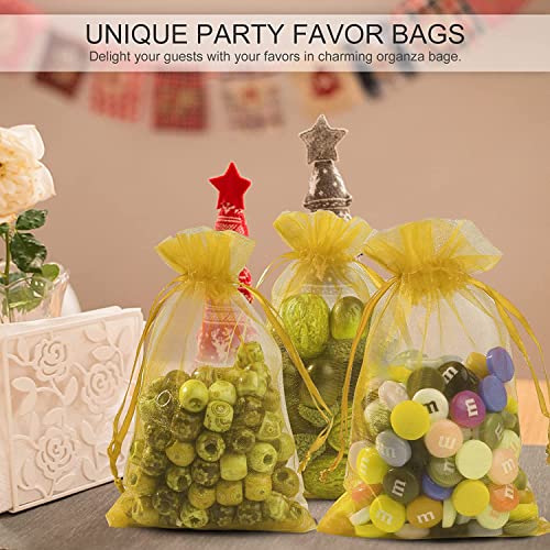 Image of ANZNKU 100 Pack Gold Organza Bags 5 x 7 Inch, Premium Small Mesh Bags With Drawstring, Sheer Mesh Gift Packaging Bag for Easter Party Wedding Favors