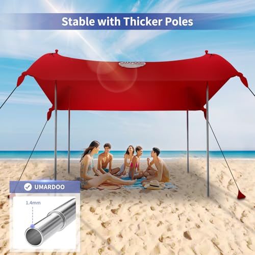 Image of UMARDOO Family Beach Tent Canopy Sun Shade Portable, Large Compact Beach Sun Shelter Easy Setup with Packable Bag for Outdoor Travel (Red, 12X12 FT.)