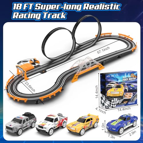 Image of Slot Car Race Track Sets for Boys,Race Car Track with 4 High-Speed Slot Cars,Battery or Electric Car Track,Dual Racing Game Lap Counter Track Sets,Toys Gifts for Boys Girls Ages 4 5 6 7 8-12