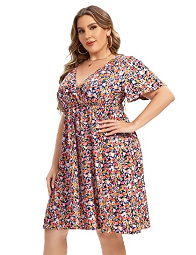 Image of ShopWonder Plus Size Dress Women's V Neck A-Line Knee Length Wrap Swing Dresses Plus Size A Line Party Mini Dress