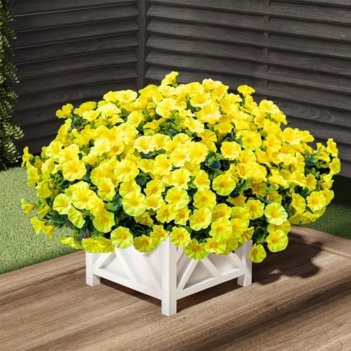 Artificial Flowers for Outdoors16 Bundles of UV-Resistant Silk Morning Glory with Eucalyptus-Realistic Faux Plants as Perfect Filler for Home Planter Porch & Garden Decor (Yellow) image 4