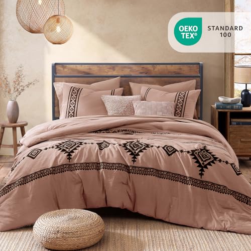 Image of MaiReve Embroidery Full Size Comforter Set 7 Pieces Dusty Pink Bed in a Bag