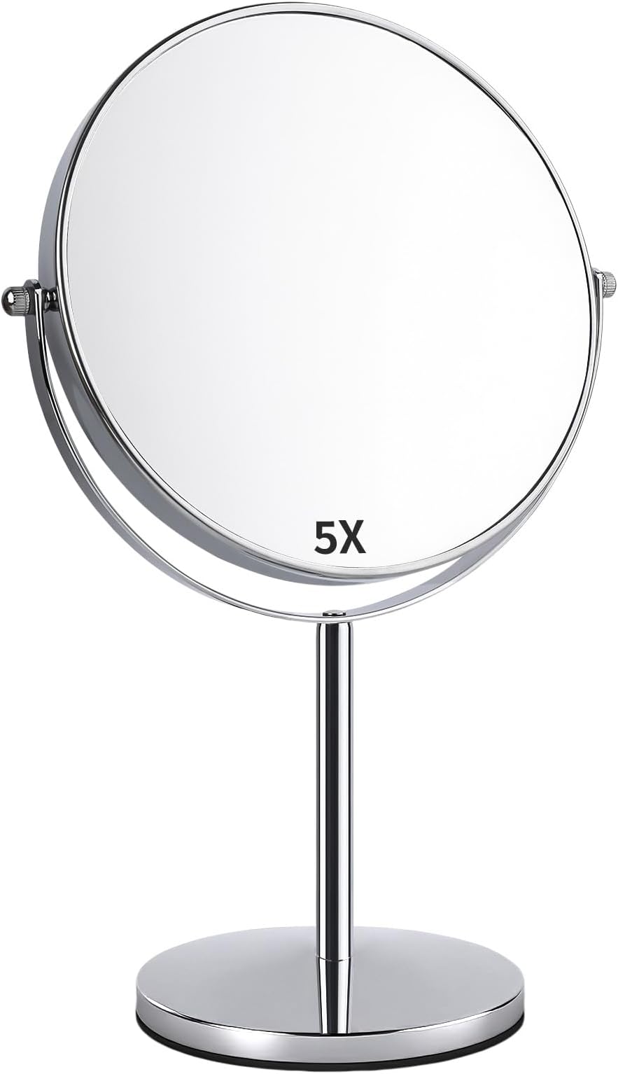 ANGNYA Makeup Mirror Double Sided Vanity Mirror 20 cm(8-Inch), 1X and 5X Magnifying Mirror Round Freestanding Shaving Mirrors for Bedroom, 360 Degree Swivel with Stainless Steel Frame