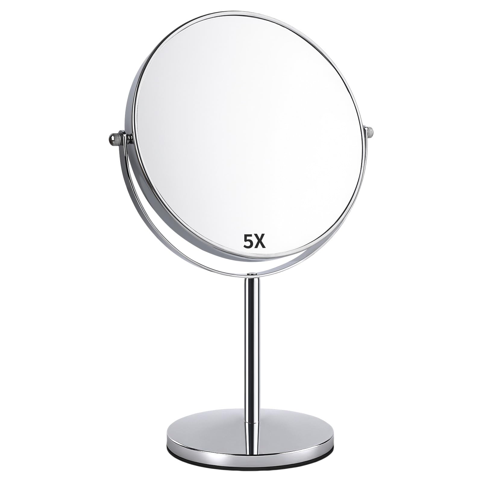ANGNYA Makeup Mirror Double Sided Vanity Mirror 20 cmοΌ8-InchοΌ, 1X and 5X Magnifying Mirror Round Freestanding Shaving Mirrors for Bedroom, 360 Degree Swivel with Stainless Steel Frame