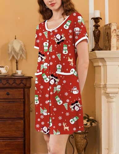 Image of Ekouaer 2 Pack Nightgowns for Women Button Down Houese Dress with Pockets