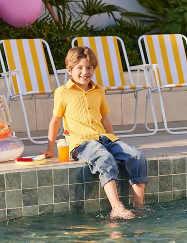 Image of Arshiner Boys Short Sleeve Button Down Shirt Kids Summer Shirt Yellow 10-11 Years
