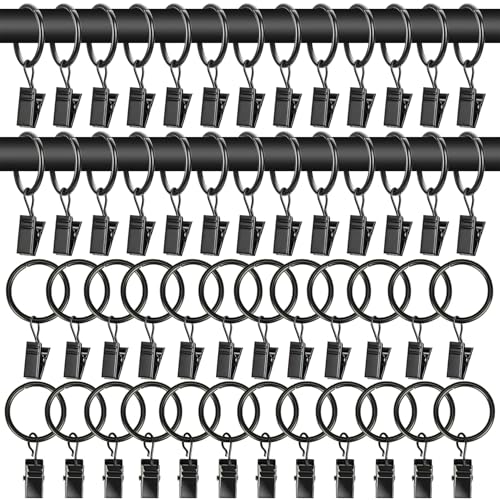 Image of MAQIHAN Curtain Rings with Clips - Curtain Clips Drapery Rings with Fasteners 1.26 inch Interior Diameter Rod Metal Fasteners for Decoration Craft Dispaly,Antique (Black)