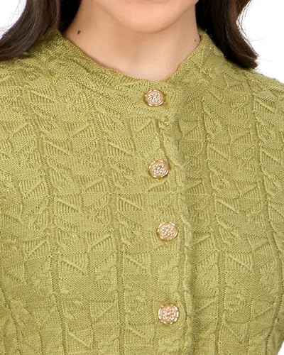 Image of Lady Willington Women Woolen Round Neck Self Design Cardigan Heavy Rainbow Fabric Cardigan Winter Wear Pure Wool Cardigan for Women Free Size Long Cotty Warm Cardigan Free Sizes