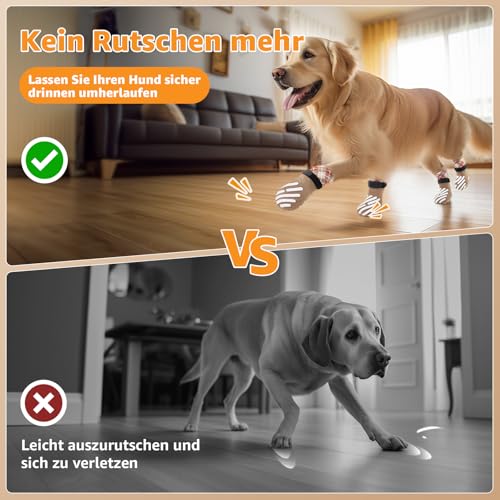 PICK FOR LIFE 4 Stück Hundesocken Pfotenschutz Anti Rutsch, Hundestoppersocken mit Klettverschluss für Hartholzböden im Innenbereich, Socken für kleine, mittlere und große Hunde