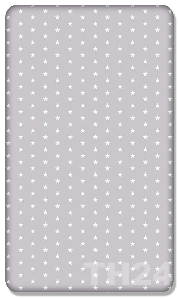 Babymam100% Cotton 160x80cm Cot Sheets With Printed Design for Baby Junior Travel Cot Bedding Cotbed Sheet Toddler Bed (Small White Stars on Grey Background)