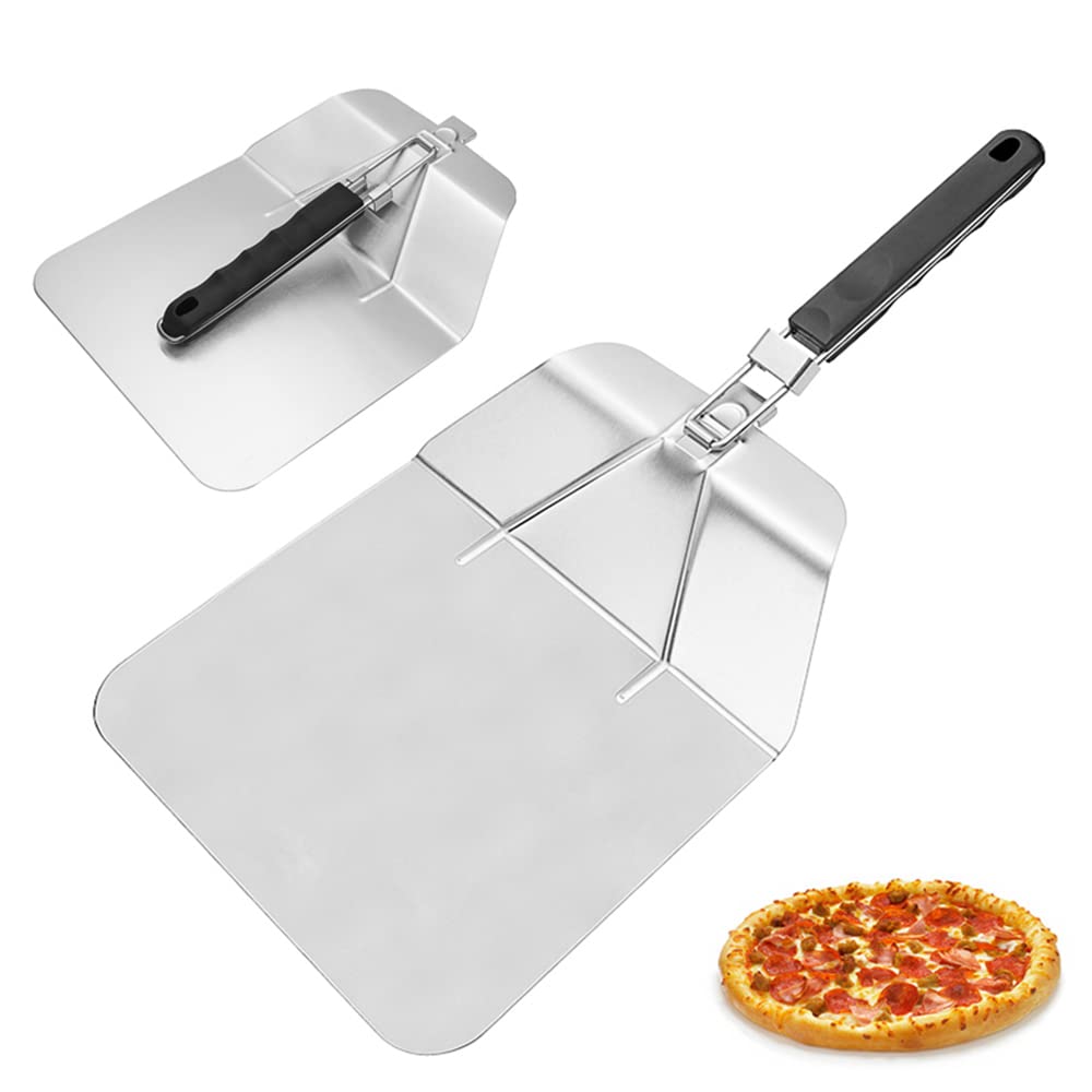 Klickschaufel aus rostfreiem Stahl mit kostenlosen Pizza -Rädern, Pizzaschaufelpaddel mit faltbarem Griff für einfache Lagerung, Premium -Pizza -Turner,B