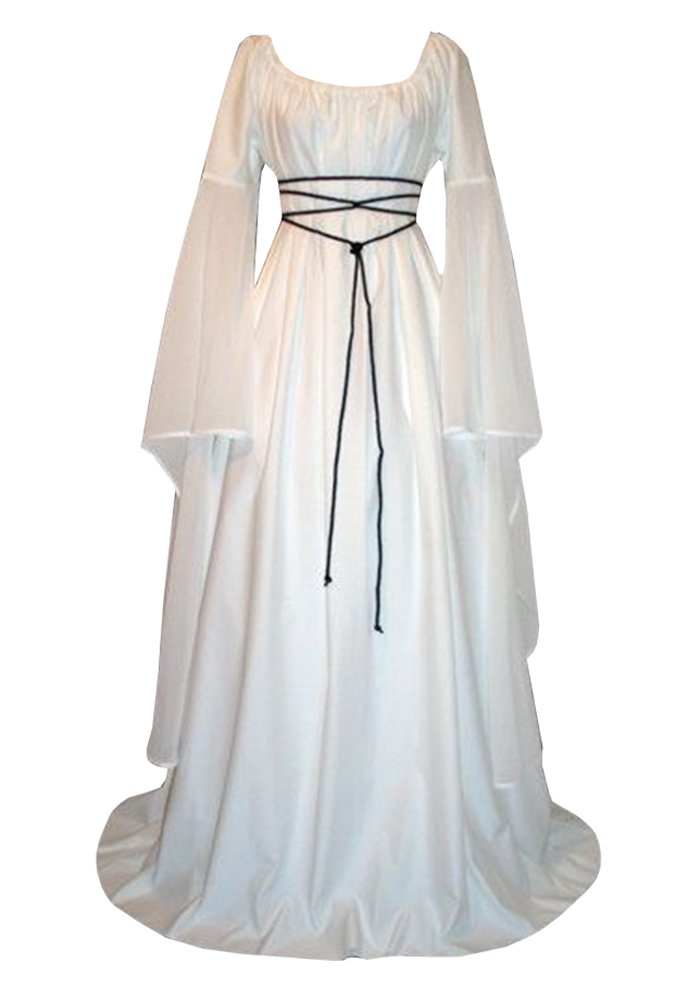 Misassy Womens Renaissance Medieval Irish Victorian Retro Gown, White, Large