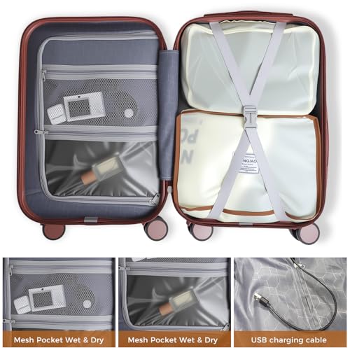 Luggage 10 Piece Set, 20″ Carry On Luggage with Suitcase Organiser, PC+ABS Hard Shell Suitcase, with Spinning Wheels, Suitable for Business Travel, Travel Essentials (Blue)4