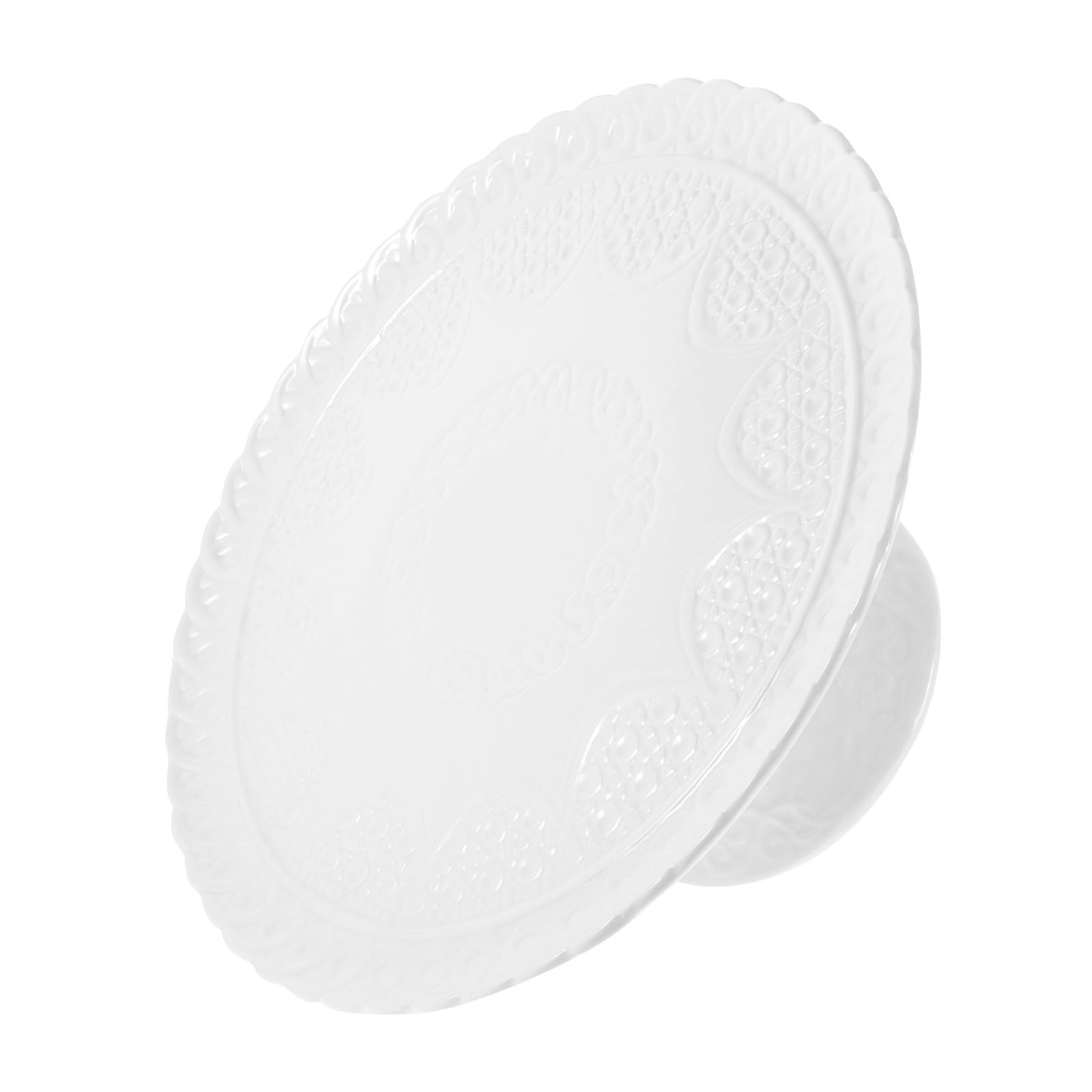 Plato de Postre de Cerámica Pie, Blanco, para Servir Aperitivos