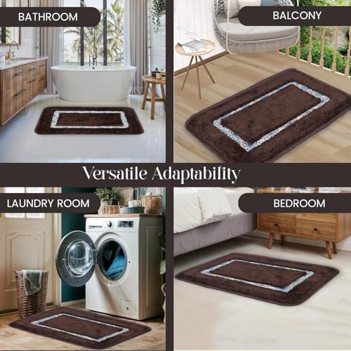Image of Zureni Rectangle Doormat Anti Skid Floor Mat Soft Microfiber Rug Quick Dry Water Absorbent Indoor Outdoor Rug for Bedroom Kitchen Bathroom Home Office Entrance (1Pc, 40x60cm, Brown)