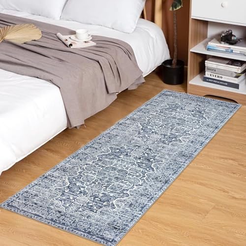 KUTA Vintage Washable Runner Rug, 2x5 Runners Non-Slip Blue White 5ft Hallway Kitchen Rugs Ultra Soft Printed Floral Distressed Tribal Farmhouse Carpet for Bedroom Entryway Decor