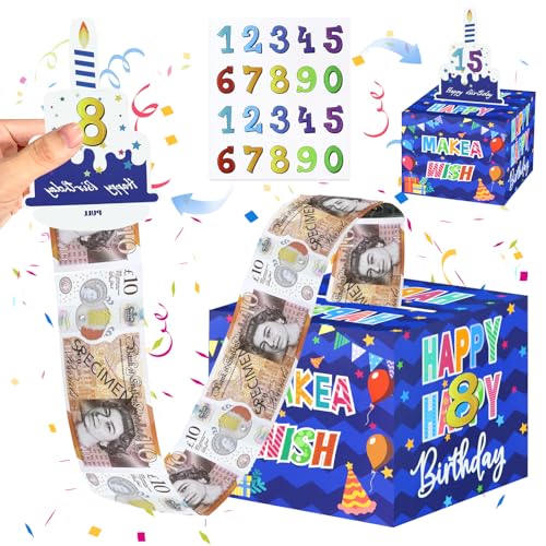 ZAOHUI Happy Birthday Money Box Cash Gift Pull Surprise Money Gift Box with DIY Stickers for Any Age Money Gift Ideas for Pull Out Cash with 50pcs Transparent Bags