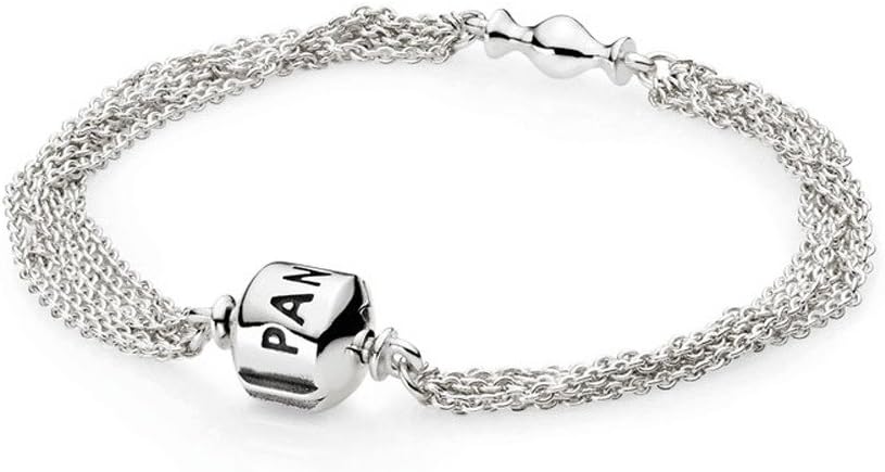 Qinger Pandora Bracelet Sterling Silver Multi-Strand, One Clip Station 591701-19, 7.5 Inch