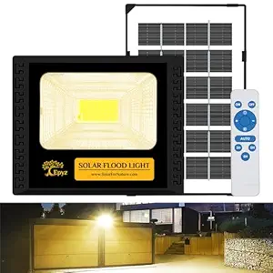Epyz Solar Flood Light Outdoor Waterproof with Remote Control for Home Garden Wall Compound Entrance Automatic LED Lamp [ Pack of 1, Warm Yellow Light ] [ 30W - 2500mAh, 114LED ]