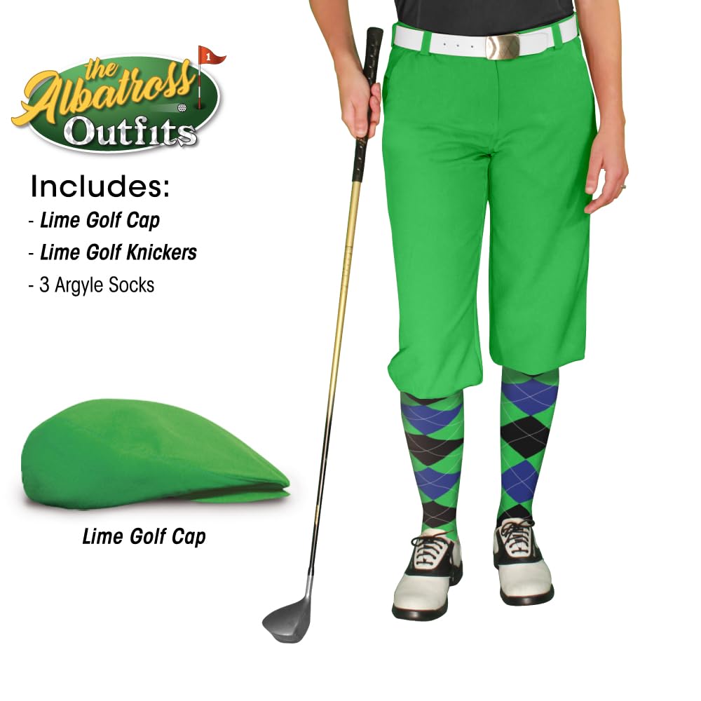 Golf Knickers Ladies Albatross Golf Outfit - Lime - Golf Cap, 3 Argyle Socks - Size 40