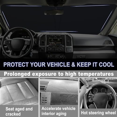 Image of Windshield Sun Shade for 2015-2020 Ford F150 Accessories Foldable Front Window Sunshade 310T Thickened Protect from Sun Rays & Heat Damage Fully Covered to Keep Cool