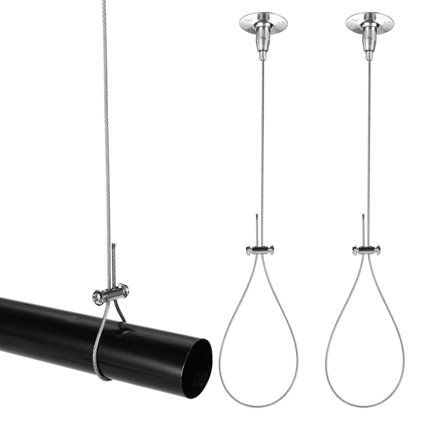 Closet Rod Ceiling Support Kit, Adjustable Wardrobe Pipe Bracket Heavy Duty Ceiling Suspension Holder for Shower Curtain Pole Support System