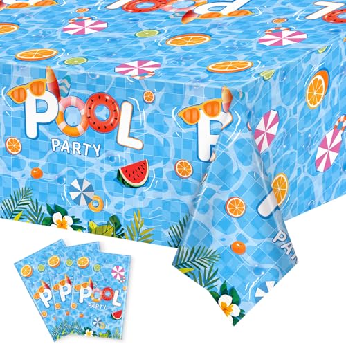 Miucat 3pcs Pool Party Table Cloth Disposable Waterproof Summer Tablecloth for Beach Swimming Pool Summer Birthday Party Dining Table Decor 54 X 108 Inch
